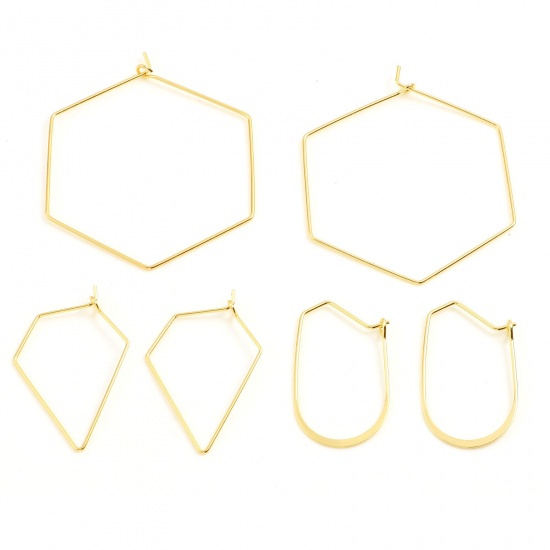 Bild von Kupfer Ohrreifen 18K Vergoldet Polygon 35mm x 23mm, Drahtstärke: (20 gauge), 10 Stück