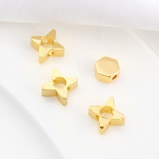 Picture of Copper Beads 18K Real Gold Plated Rectangle Faceted About 6mm x 3mm, Hole: Approx 2.2mm, 10 PCs