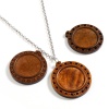 Picture of Wood Cabochon Settings Pendants Round Coffee Flower (Fits 25mm Dia.) 39mm x 37mm, 10 PCs
