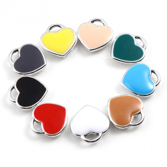 Picture of Zinc Based Alloy Valentine's Day Charms Heart Yellow Enamel 12mm x 11mm, 10 PCs