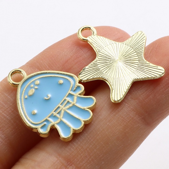 Picture of Zinc Based Alloy Ocean Jewelry Charms Gold Plated Multicolor Enamel 20 PCs