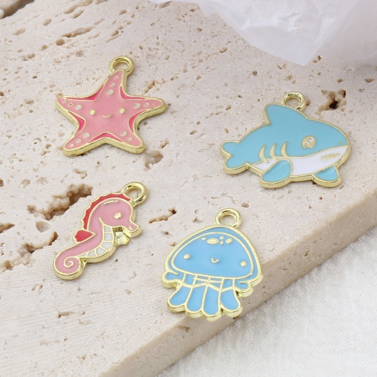Picture of Zinc Based Alloy Ocean Jewelry Charms Gold Plated Multicolor Enamel 20 PCs