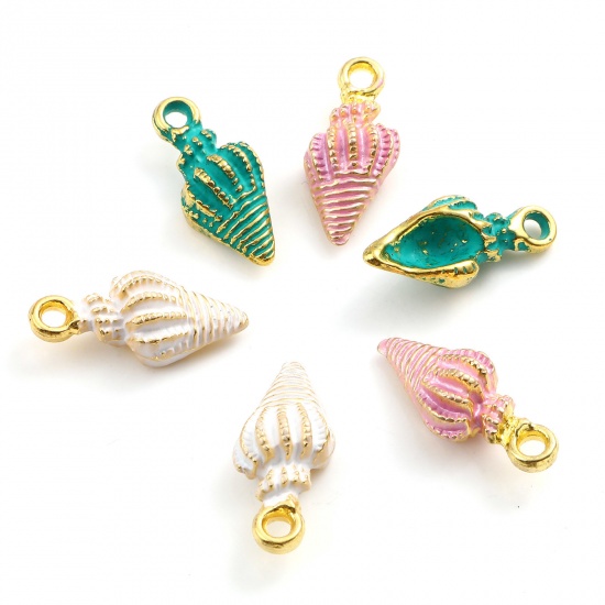Picture of Zinc Based Alloy Charms Shell Gold Plated Multicolor Painted 19mm x 8mm, 20 PCs