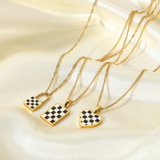 Picture of Stainless Steel Necklace 18K Real Gold Plated Multicolor Checkerboard Enamel 41cm(16 1/8") long, 1 Piece