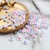 Picture of Acrylic Beads Flat Round At Random Color Initial Alphabet/ Capital Letter Pattern About 7mm Dia., Hole: Approx 1.4mm, 500 PCs