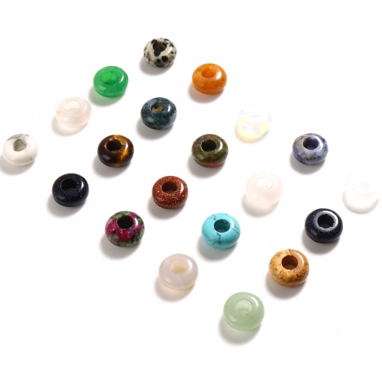 Picture of Gemstone Large Hole Charm Beads Multicolor Round 10mm Dia., Hole: Approx 4.1mm, 2 PCs