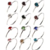 Picture of Stainless Steel Birthstone Unadjustable Rings Silver Tone Circle Ring Multicolor Rhinestone 18.1mm(US Size 8), 1 Piece