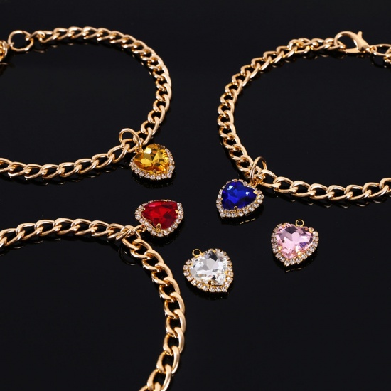 Picture of Zinc Based Alloy Pet Collar Gold Plated Heart Multicolour Cubic Zirconia 1 Piece