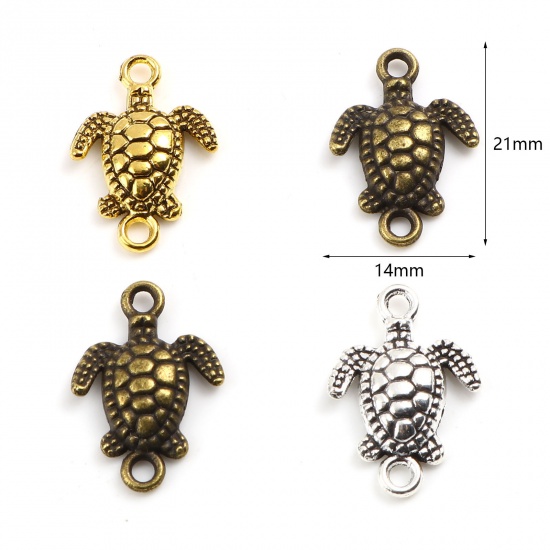 Picture of Zinc Based Alloy Ocean Jewelry Connectors Sea Turtle Animal Multicolor 21mm x 14mm, 50 PCs