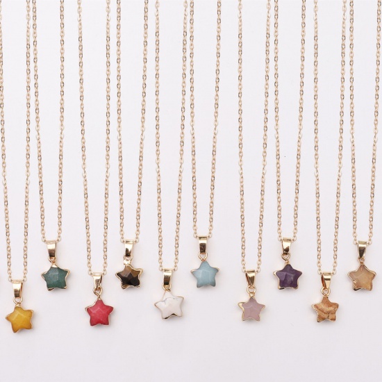 Picture of Gemstone Necklace Gold Plated Multicolor Pentagram Star