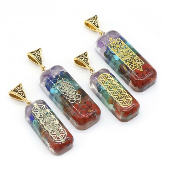 Picture of Yoga Healing Gemstone Pendants Multicolor Rectangle Imitation Amber
