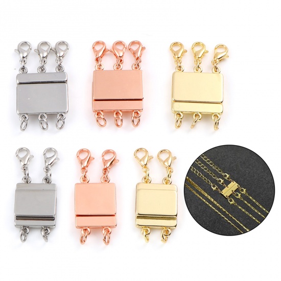 Picture of Zinc Based Alloy Magnetic Layered Clasps For Stackable Multi-layer Necklace Bracelet Rectangle Multicolor