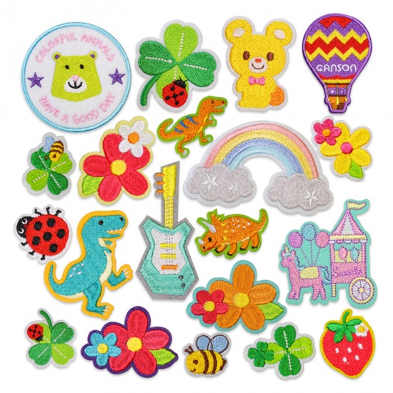 Picture of Polyester Iron On Patches Appliques (With Glue Back) Craft Multicolor Flower Embroidered 5 PCs