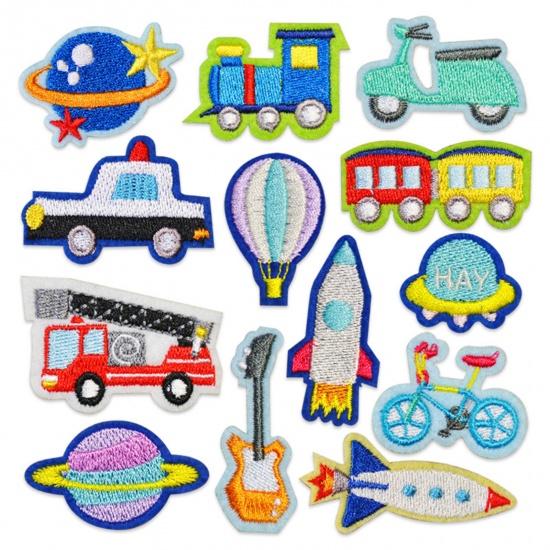 Picture of Polyester Transport Iron On Patches Appliques (With Glue Back) Craft Multicolor Car Embroidered 5 PCs
