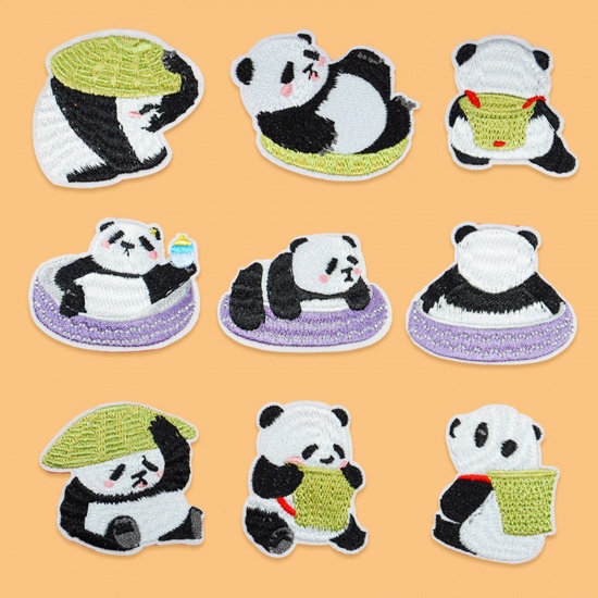 Picture of Polyester Cute Iron On Patches Appliques (With Glue Back) Craft Multicolor Panda Animal Embroidered 10 PCs