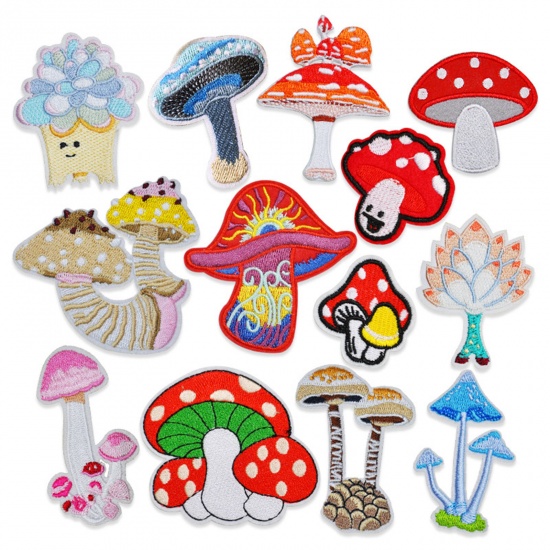 Picture of Polyester Iron On Patches Appliques (With Glue Back) Craft Multicolor Mushroom Embroidered 5 PCs