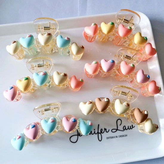 Picture of Resin Cute Hair Claw Clips Clamps Multicolor Heart