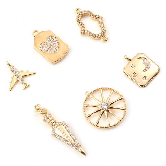 Picture of Copper Micro Pave Charms Real Gold Plated Clear Cubic Zirconia