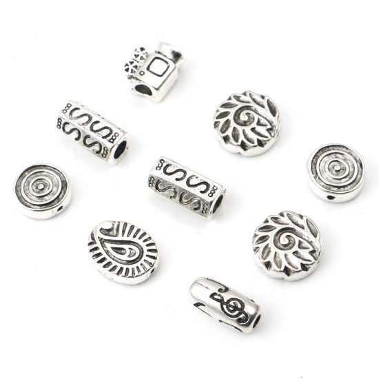 Picture of Zinc Based Alloy Spacer Beads Antique Silver Color Carved Pattern