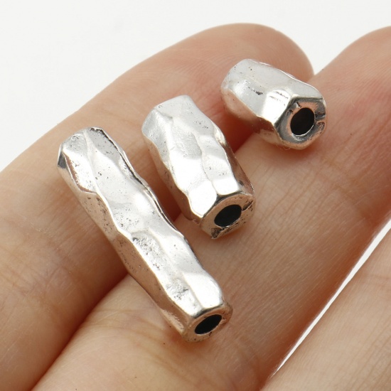 Picture of Zinc Based Alloy Hammered Spacer Beads Cylinder Antique Silver Color