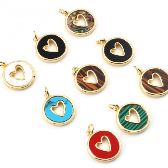 Picture of Copper Valentine's Day Charms Gold Plated Multicolor Round Heart With Synthetic Gemstone Cabochons
