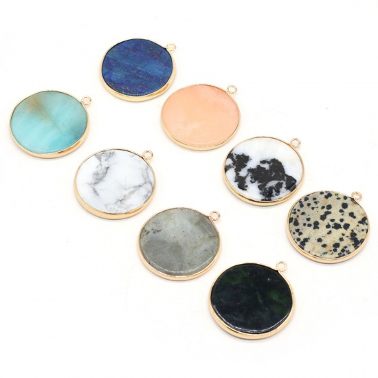 Picture of Stone ( Mix ) Pendants Gold Plated Multicolor Round 35mm x 30mm, 1 Piece