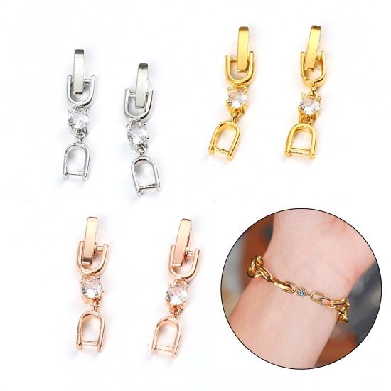 Picture of Copper Extender Chain Clasp Fold Over Bracelet Extenders Crystal Extender Plated Extension Clasps For DIY Jewelry Making Multicolor 2 PCs