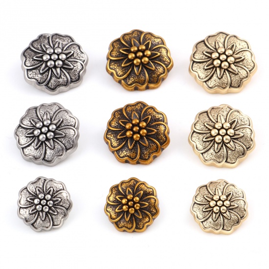 Picture of Zinc Based Alloy Flora Collection Metal Sewing Shank Buttons Buttons Single Hole Multicolor Flower Carved 5 PCs