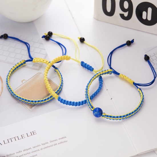 Picture of Polyester Ethnic Braided Bracelets Yellow & Blue Adjustable