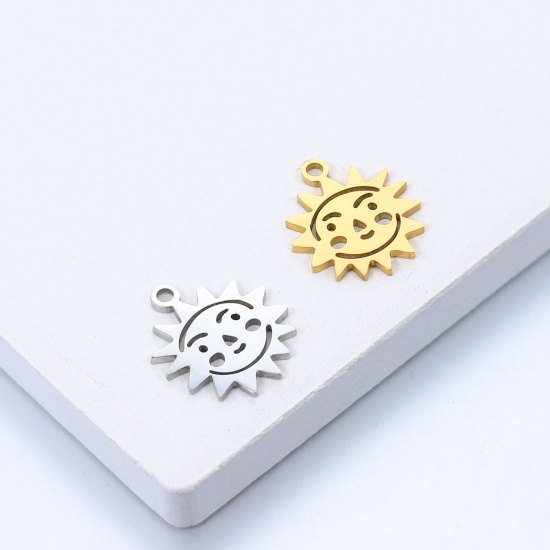 Picture of 304 Stainless Steel Charms Multicolor Sun Smile Hollow 14mm x 12mm, 5 PCs