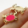 Picture of Copper Ocean Jewelry Charms Gold Plated Multicolor Crab Animal Enamel Clear Rhinestone 16mm x 13mm, 1 Piece