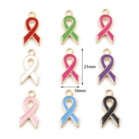 Picture of Zinc Based Alloy Charms Ribbon Gold Plated Multicolor Enamel 21mm x 10mm, 20 PCs