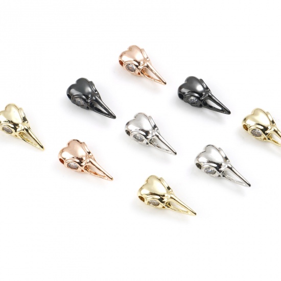 Picture of Copper Punk Spacer Beads Multicolor Bird Animal Clear Cubic Zirconia 21mm x 11mm, 2 PCs