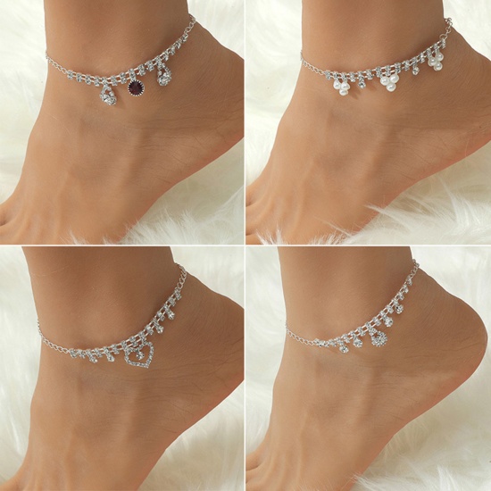 Image de Copper Exquisite Anklet Tassel Silver Plated Clear Rhinestone