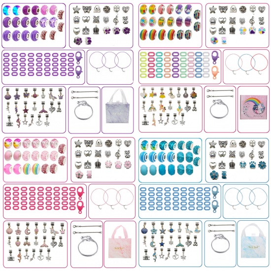 Image de DIY Kits de Perles pour Fabrication de Bijoux Bracelet Collier Accessoires Faits à la Main en Alliage de Zinc Enfants Multicolore 14cm x 12.5cm, 1 Kit