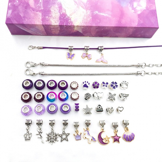 Image de DIY Kits de Perles pour Fabrication de Bijoux Bracelet Collier Accessoires Faits à la Main en Alliage de Zinc Enfants Multicolore 27cm x 18cm, 1 Kit