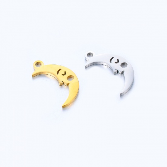Picture of 304 Stainless Steel Blank Charms Multicolor Half Moon Moon Face 14mm x 8mm, 5 PCs