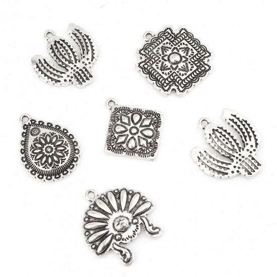 Picture of Zinc Based Alloy Flora Collection Charms Antique Silver Color Flower Cactus
