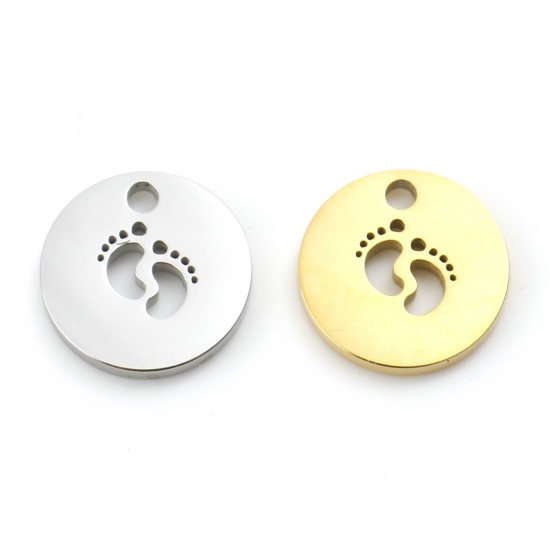 Picture of Stainless Steel Family Jewelry Charms Multicolor Round Footprint Blank Stamping Tags 11mm Dia., 3 PCs
