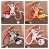 Image de Vinyl Cute Keychain & Keyring Silver Tone Multicolor Cat Animal Bell