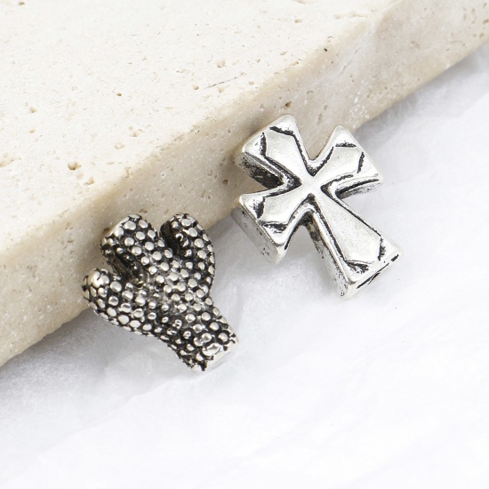 Picture of Zinc Based Alloy Flora Collection Spacer Beads Heart Antique Silver Color Cross 20 PCs