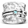 Picture of Stress Relieving Anxiety Fidget Spinner Unadjustable Retro Rings Antique Silver Color Imitation Moonstone Rotatable Round Moon
