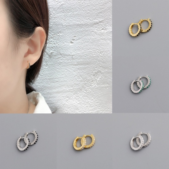 Picture of Sterling Silver Ins Style Hoop Earrings Multicolor Round Multicolor Rhinestone 1 Pair
