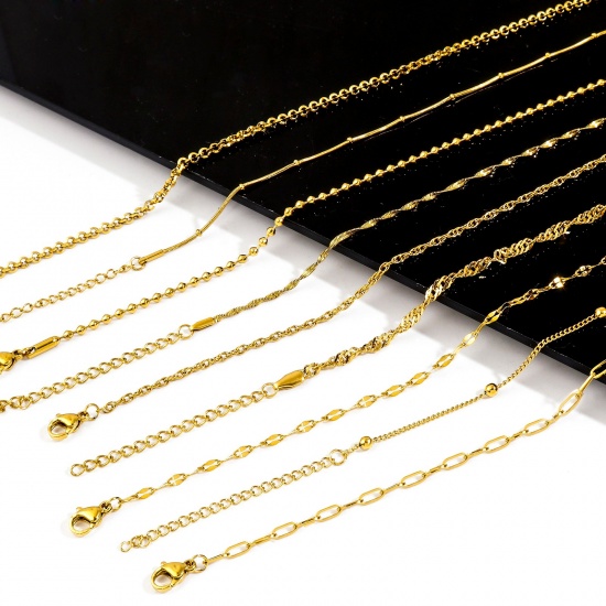 Picture of 304 Stainless Steel Link Cable Chain Necklace Gold Plated 46cm(18 1/8") long, 1 Piece