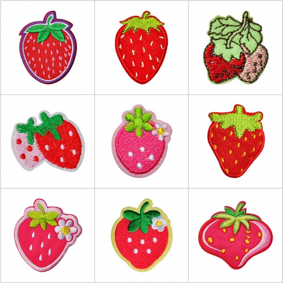 Picture of Fabric Iron On Patches Kids Patch Appliques (With Glue Back) Craft Red Strawberry Fruit 5 PCs