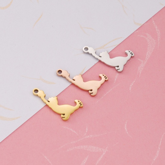 Picture of Stainless Steel Pet Silhouette Blank Stamping Tags Charms Cat Animal Multicolor Two Sides 18.8mm x 11mm
