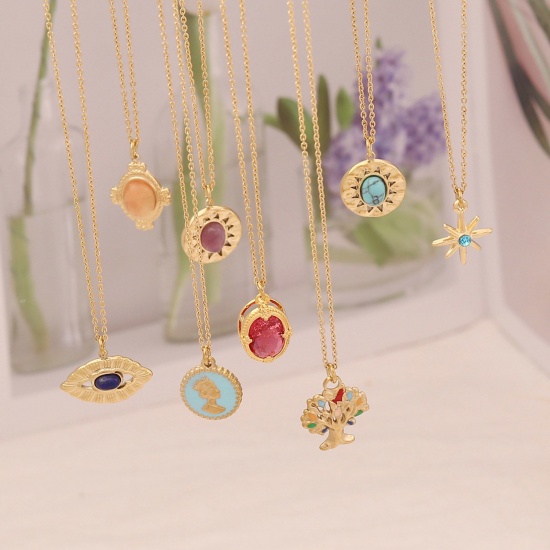 Picture of Stainless Steel Ins Style Necklace Gold Plated Multicolor Geometric 40cm(15 6/8") long, 1 Piece