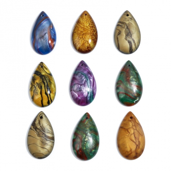 Picture of Resin Pendants Drop Multicolor Imitation Stone 4.5cm Dia. 2.6cm x 2 PCs