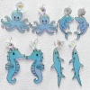 Immagine di Acrylic Ocean Jewelry Ear Post Stud Earrings Silver Tone Blue Seahorse Animal Octopus AB Color