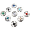 Picture of Zinc Based Alloy Boho Chic Bohemia Metal Sewing Shank Buttons Single Hole Antique Silver Color Multicolor Flower Carved Pattern With Resin Cabochons 3cm x 2.9cm
